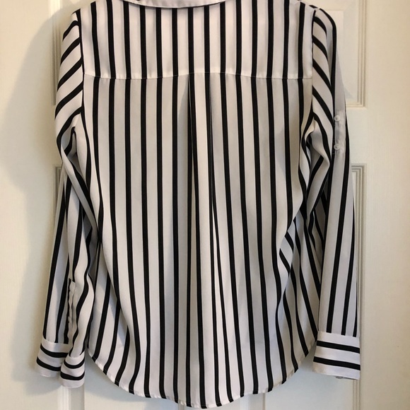 Express Striped Black/White Portofino Dress Blouse - Picture 2 of 2